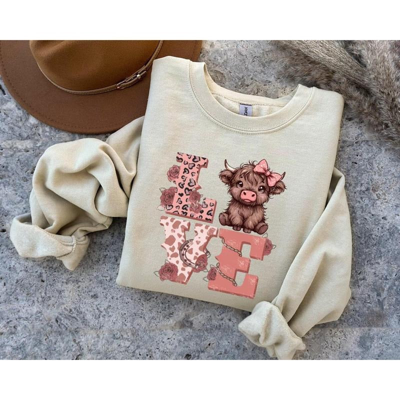 Valentines Highland Cow Sweatshirt, Love Sweater, Highland Cow Valentines Sweatshirt, Western Valentine Shirt, Cow Lover,...