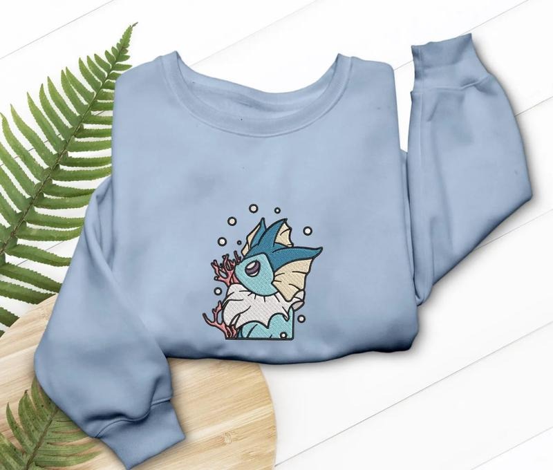Vaporeon Cute Embroidered Sweatshirt T-Shirt Hoodie, Evolution Gifts For Fans, Embroidery Anime Tshirt, PKM University,...