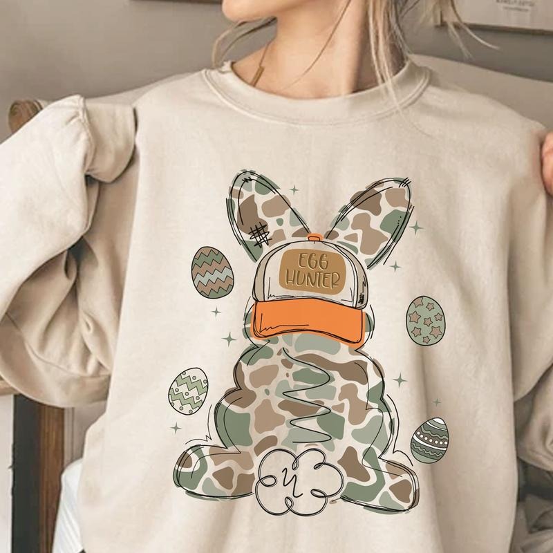 Varsity Camo Bunny Easter Shirt, Bunny Easter's Day Sweater, Camoflage Bunny Easter Retro Shirt, Easter Gift Hoodie,...