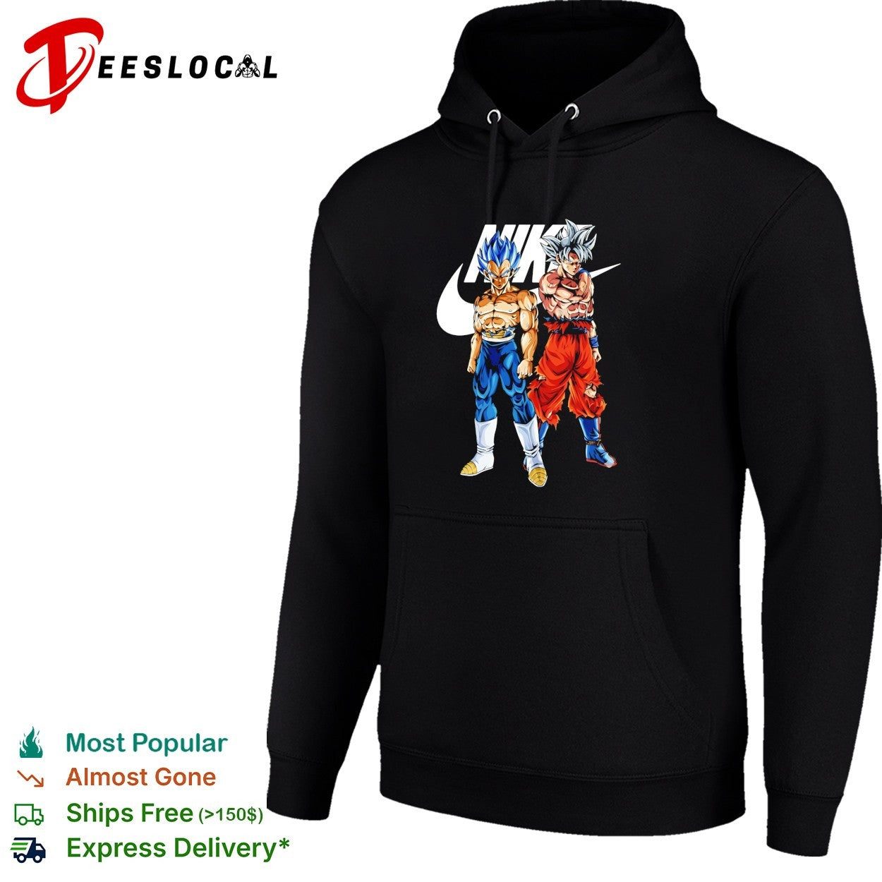 Vegeta and Goku Dragon Ball Super parody design on a black cotton crew neck shirt