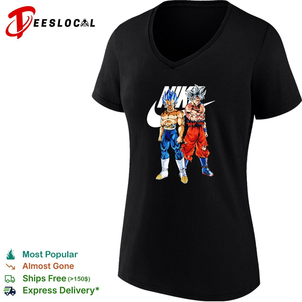 Vegeta and Goku Dragon Ball Super parody design on a black cotton crew neck shirt