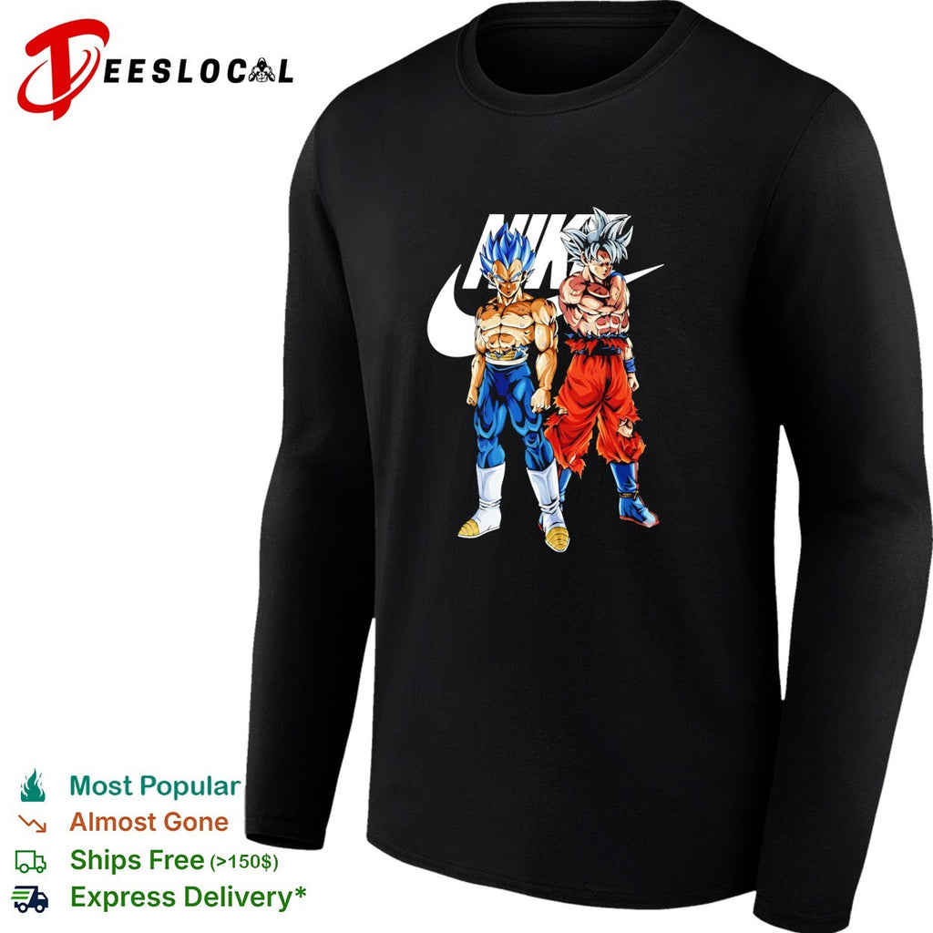 Vegeta and Goku Dragon Ball Super parody design on a black cotton crew neck shirt