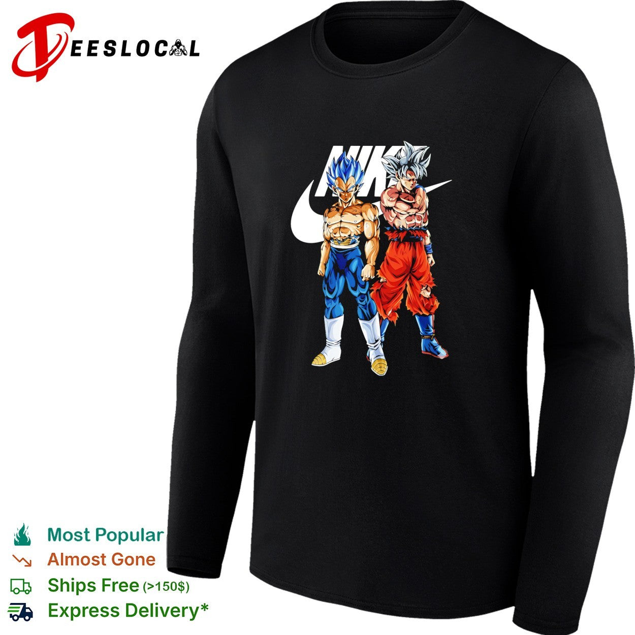 Vegeta and Goku Dragon Ball Super parody design on a black cotton crew neck shirt