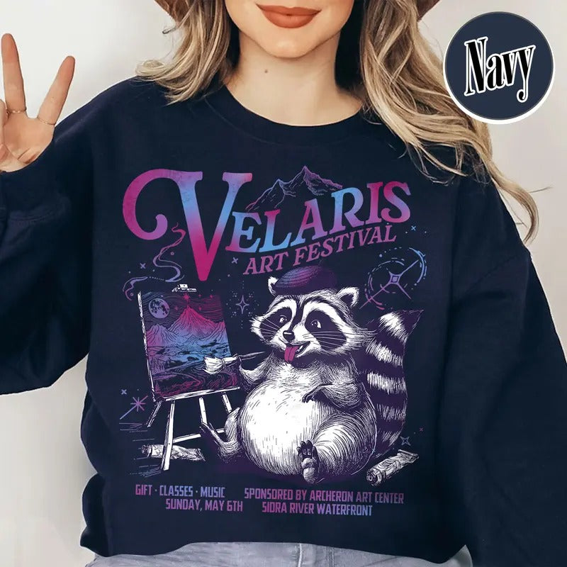 Velaris Art Festival Sweatshirt,Velaris Acotar Shirt,Night Court,Feyre Archeron,Nesta,Rhysand,Raccoon Drawing...