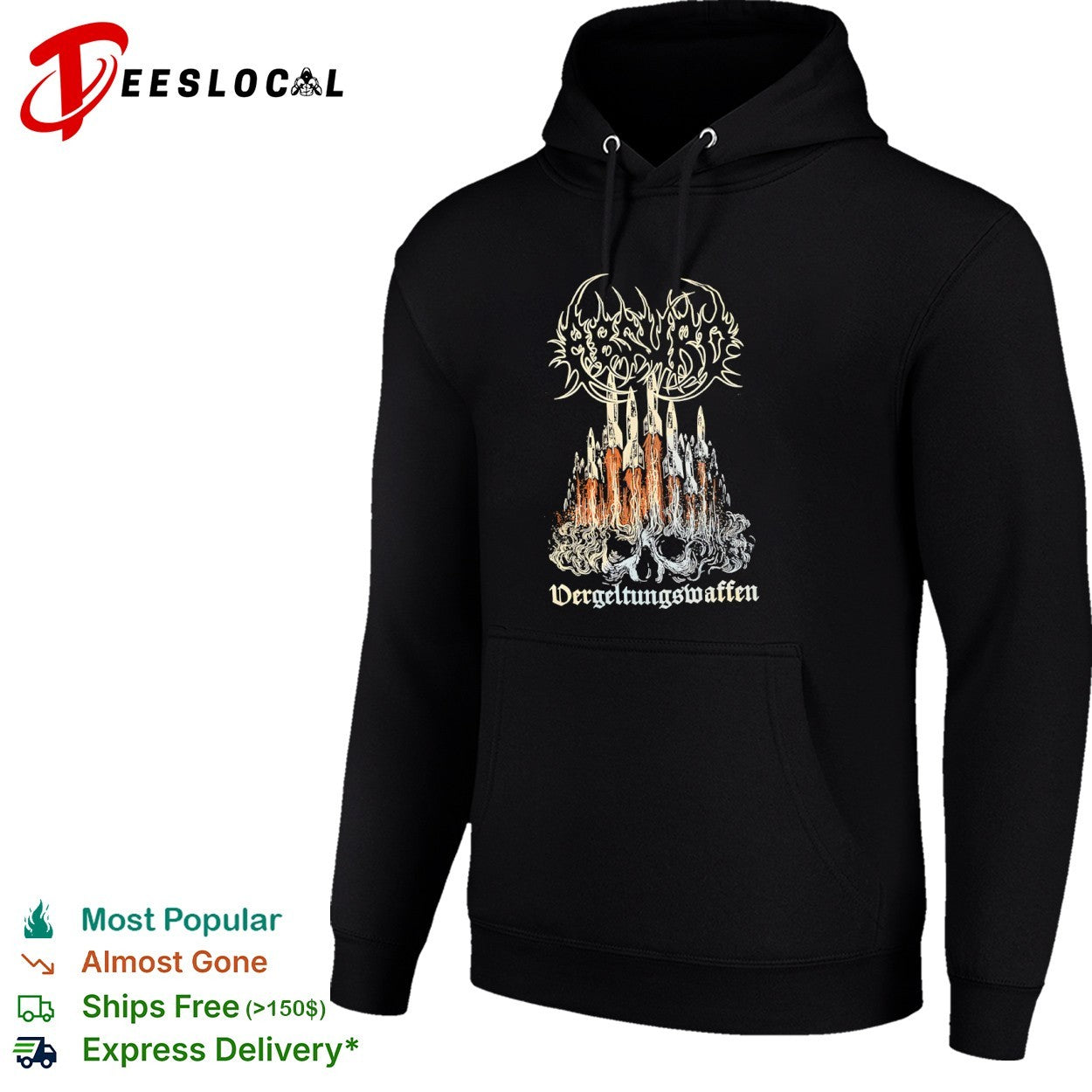 Vergeltungswaffen V2 Rocket Skull Metal Band Logo Black Heavy Metal Concert shirt