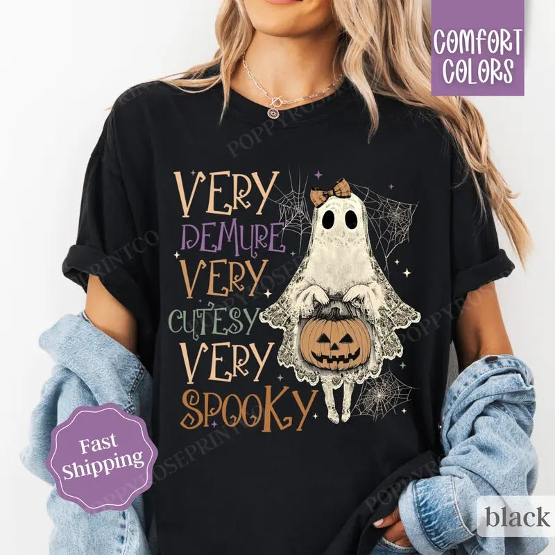 Very Demure Ghost Shirt Comfort Colors, Cute Halloween Shirt, Cute Ghost Shirt, Halloween Party Tee Hoodie, Sweatshirt