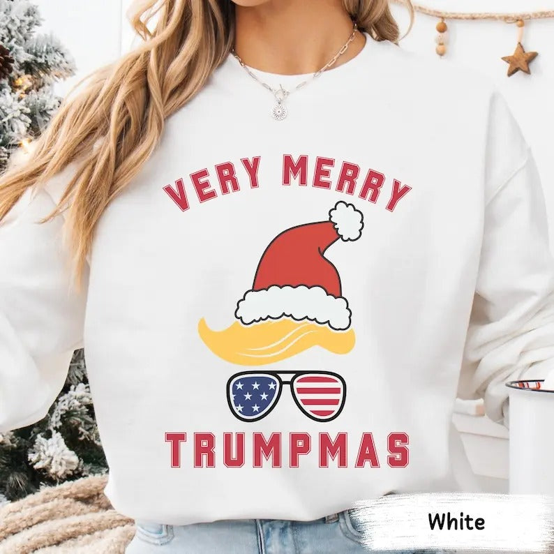 Very Merry Trumpmas Christmas Sweatshirt, Trump Christmas Sweatshirt, Funny Political Holiday Gift, Conservative Gift,...