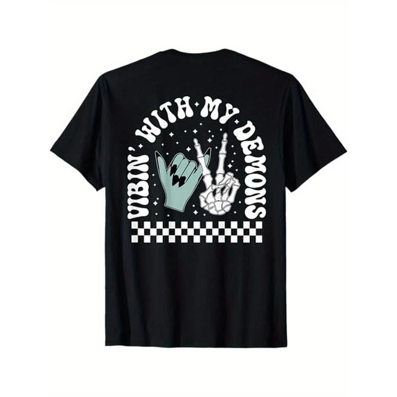 Vibin' With My Demons, Skeleton Halloween - Front and Back T-Shirt, 100% Cotton, Gift for Men Women Dad Mom Friends,...