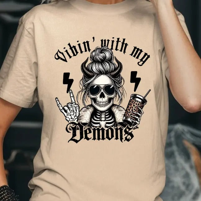 Vibin with my Demons Coffee Skeleton T-shirt Hoodie, Sweatshirt | TeeBloomCo.com