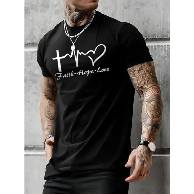 Vibrant Patterned Round Neck T-Shirt - Classic Relaxed Fit, Slightly Stretched for Comfort, Vibrant Print Design