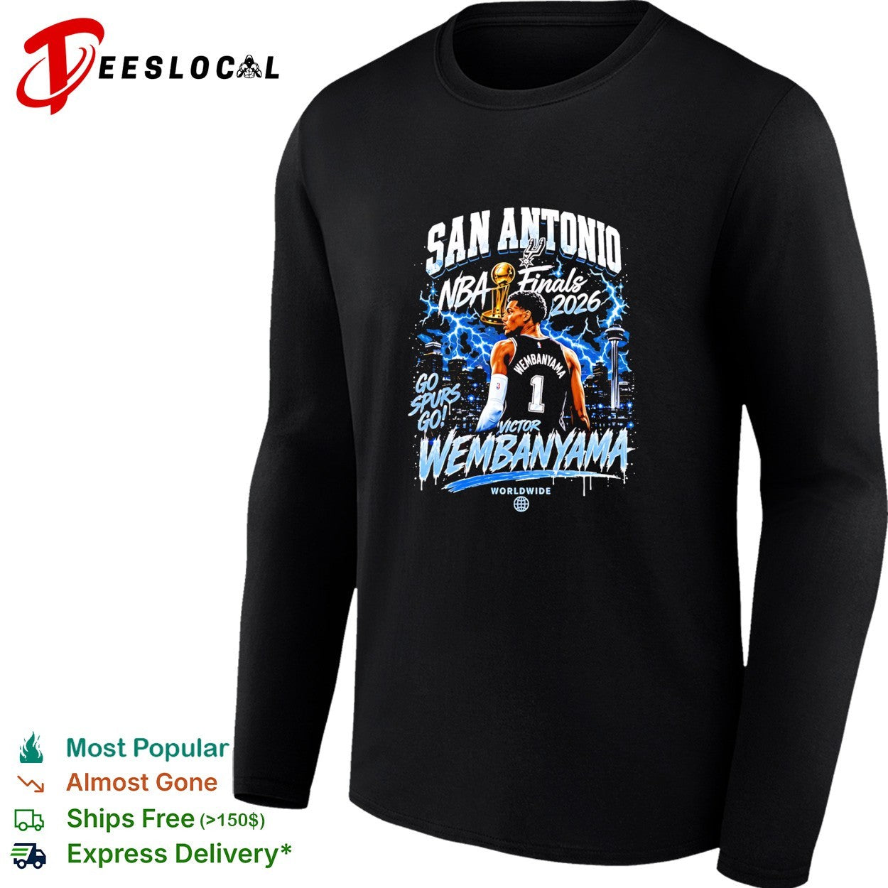 Victor Wembanyama San Antonio Spurs Basketball NBA Finals 2026 lightning graphic shirt