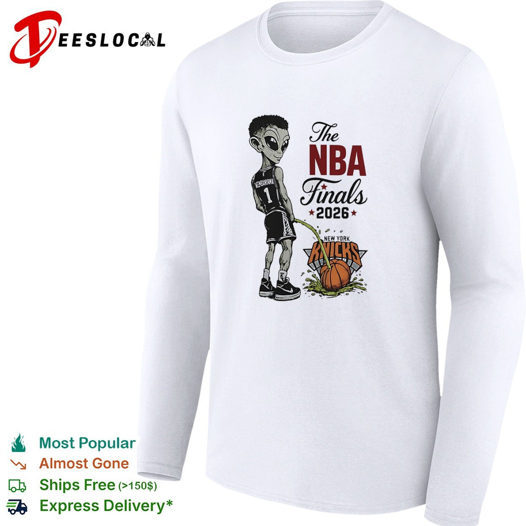Victor Wembanyama San Antonio Spurs peeing alien the NBA Finals 2026 New York Knicks shirt