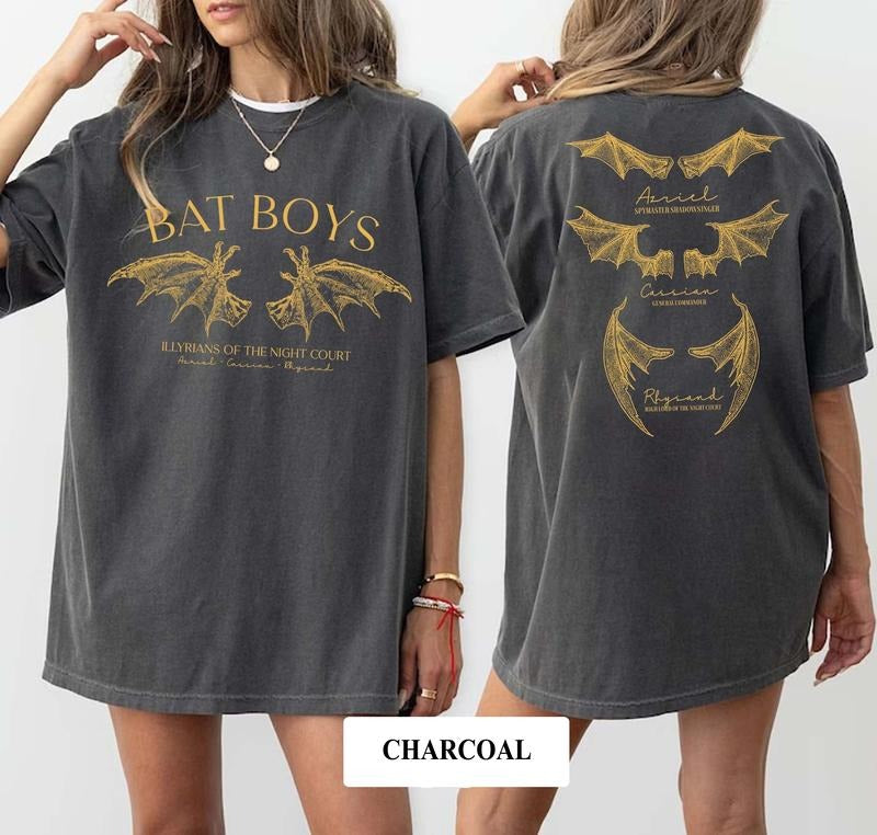 Victoria Maxwell, The Bat Boys Double-Sided Pattern Shirt, Retro Bat Boys Crew T-Shirt, Vintage Acotar Shirt, Bookish...