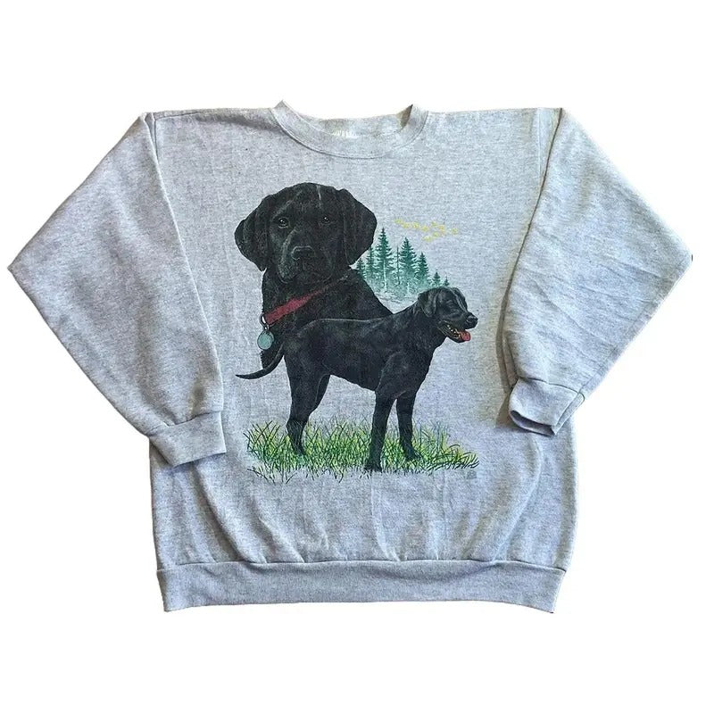 Vintage 1980s Black Labrador Dog Hunting Season Sweatshirt Graphic Mallard Duck Nature Animal Lover Crewneck Sweaters...