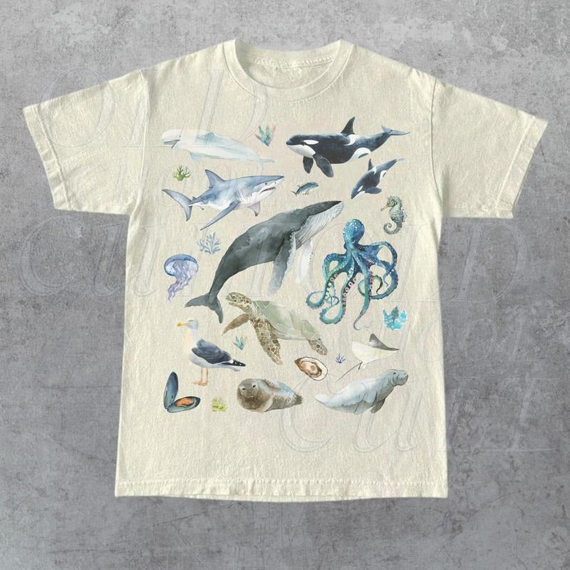 Vintage 90s Water Color Sea Animal T-shirt, Retro Ocean Nature Shirt, Sealife, Ocean, Whale, Orca, Turtle, Dolphin Shirt,...