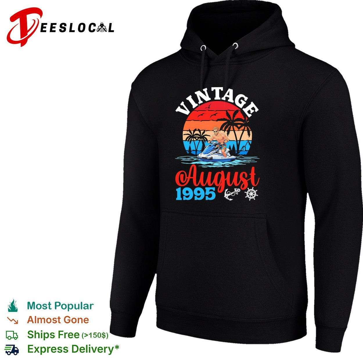 Vintage August 1995 Jet Ski Watercraft Tropical Sunset Ocean Beach Summer shirt