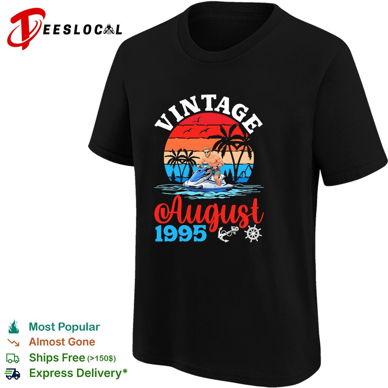 Vintage August 1995 Jet Ski Watercraft Tropical Sunset Ocean Beach Summer shirt