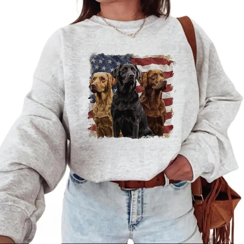Vintage Black Labradors and USA Flag Patriotic Unisex Hoodie Sweatshirts Independence Day Retro and National Cotton...