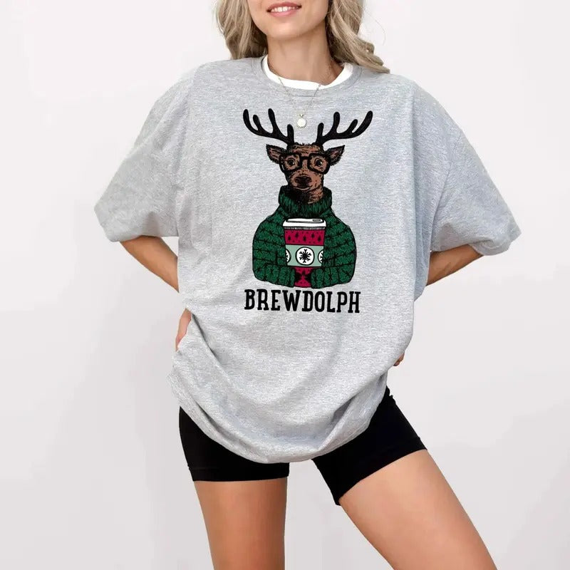 Vintage Brewdolph T-shirt, Reindeer Brewdolph Coffee Shirt, Christmas Coffee Lover Sweatshirt Hoodie | TeeBloomCo.com