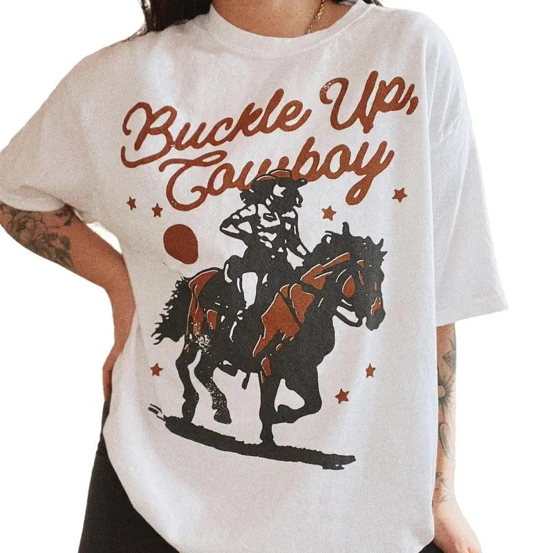 Vintage Buckle Up Cowboy Western Horse Cowgirl Shirt, Full Sizes, Full Colors Hoodie, Sweatshirt | TeeBloomCo.com