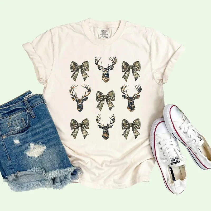 Vintage Camo Coquette Bow Sweatshirt, Dove Season Girls Camo Bow Tee, Hunting Camo Coquette Bow Sweatshirt, Full Sizes,...