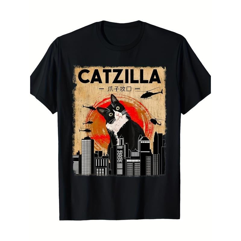 Vintage Catzilla Tee - Funny Tuxedo Cat And Kitten T-Shirt - 220g made in usa Hoodie, Sweatshirt | TeeBloomCo.com