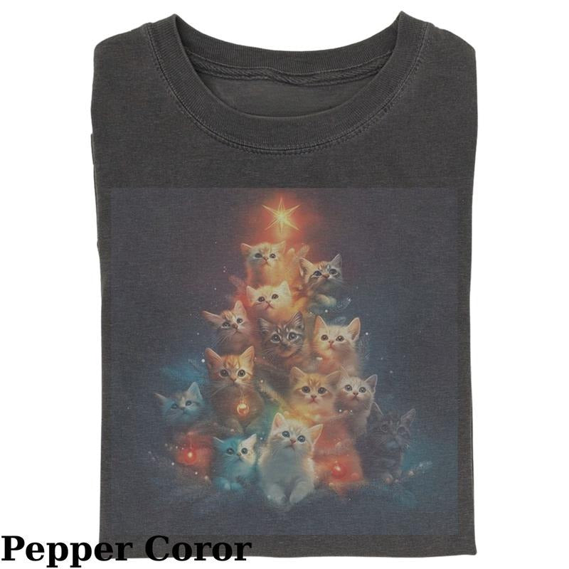 Vintage Christmas Tree Made From Cats T-shirt, Fantasy Kitten Tshirt, Cute Cat Shirt, Love Cat Tshirt, Meme Cringe Funny...