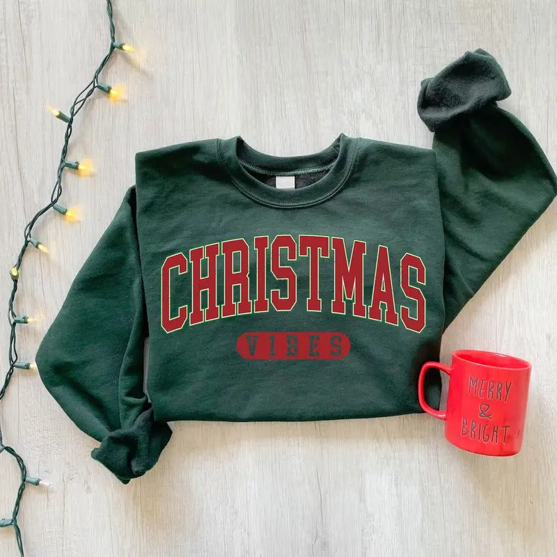 Vintage Christmas Vibes Sweatshirt, Holiday Season Sweater, Retro Christmas T-Shirt, Christmas Vacation Tee Shirt, Winter...