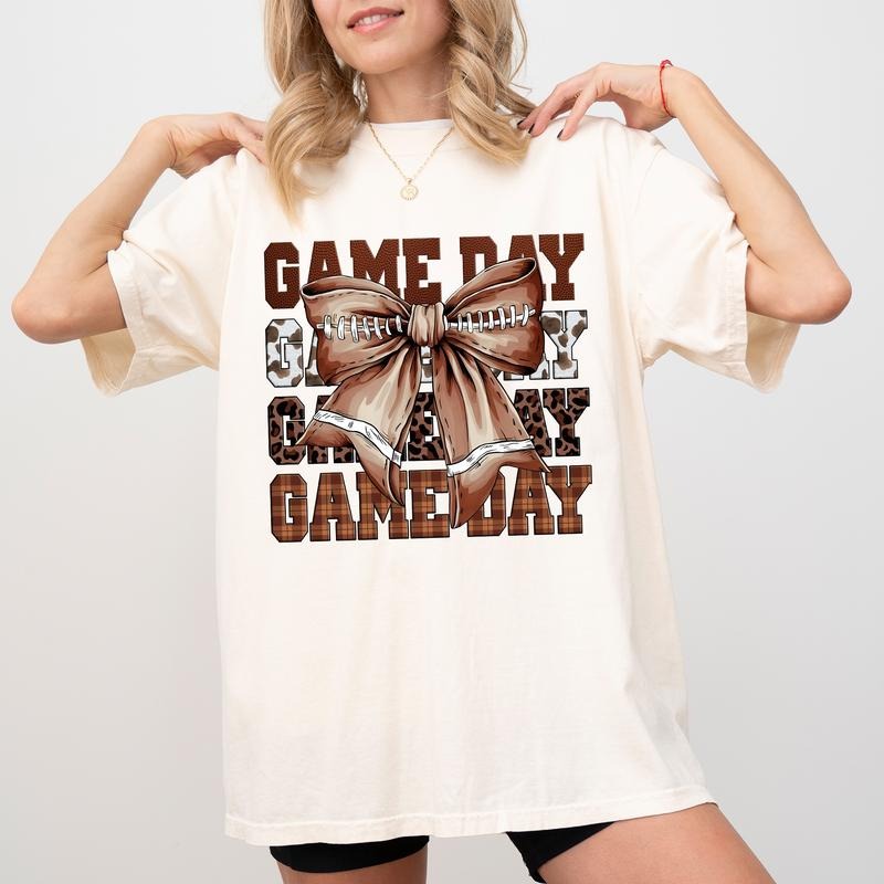 Vintage Coquette Bow Game Day Football Shirt Comfort Colors, Girly Football Tee for Girls, Fall Sports Tshirt for Mom,...
