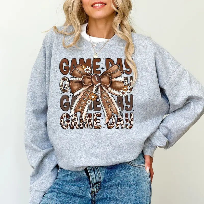 Vintage Coquette Bow Game Day Football Sweatshirt, Fall Coquette Sweatshirt For Girls, Game Day Sweatshirt for Women,...