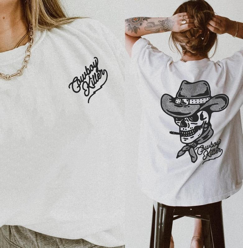 Vintage Cowboy Killer Graphic Tee | Western Skull T-Shirt | Edgy Cowboy Aesthetic Shirt | Biker Style Unisex Tee | Retro...