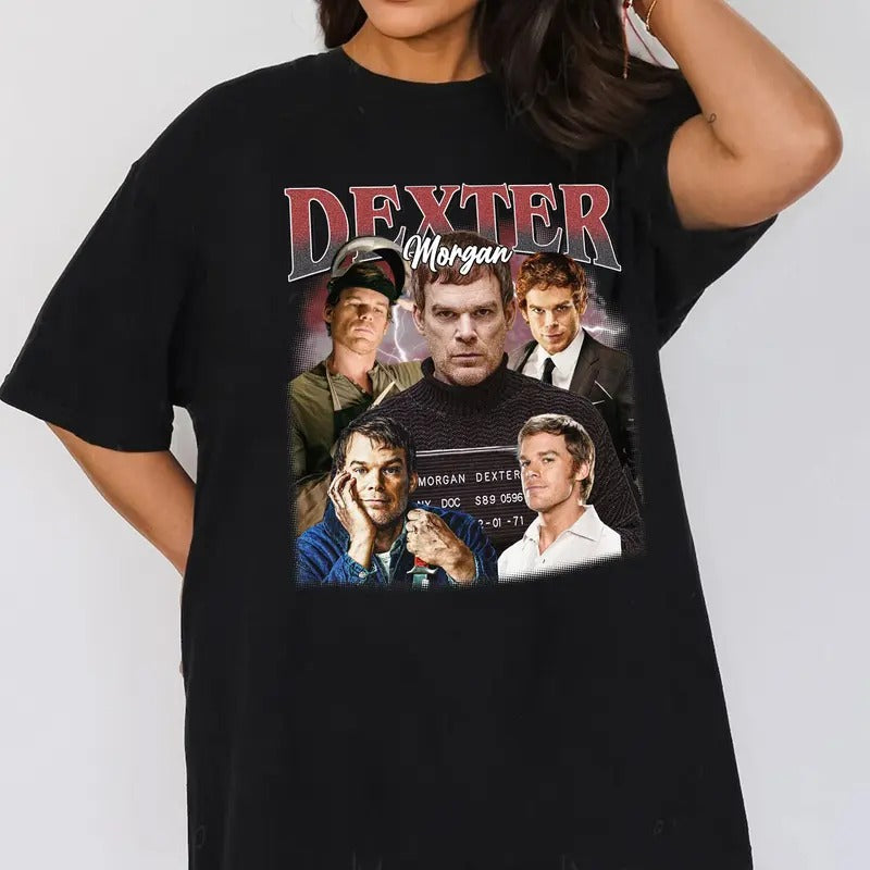 Vintage Dexter Morgan T-Shirt, Apparel for Women, Casual Fit Fabric Top, Ideal Gift for Movies Lovers