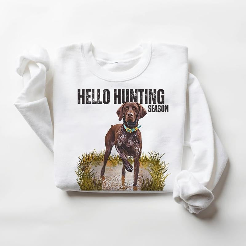 Vintage Dog Hunting Sweatshirt Hello Hunting Season Duck Deer Dog hunter T-shirt, Hoodie, Nature Animal Lover Cotton...