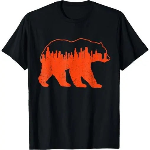 Vintage Downtown Chicago City Skyline Walking-Bear Novelty T-Shirt Made in USA Hoodie, Sweatshirt | TeeBloomCo.com