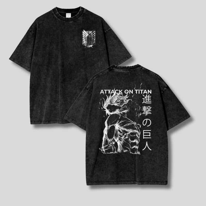 Vintage Eren Yeager Heavy Washed Shirt, Attack on Titan Anime T-Shirt, Unisex Streetwear Tee, Classic Cotton Gym Style...