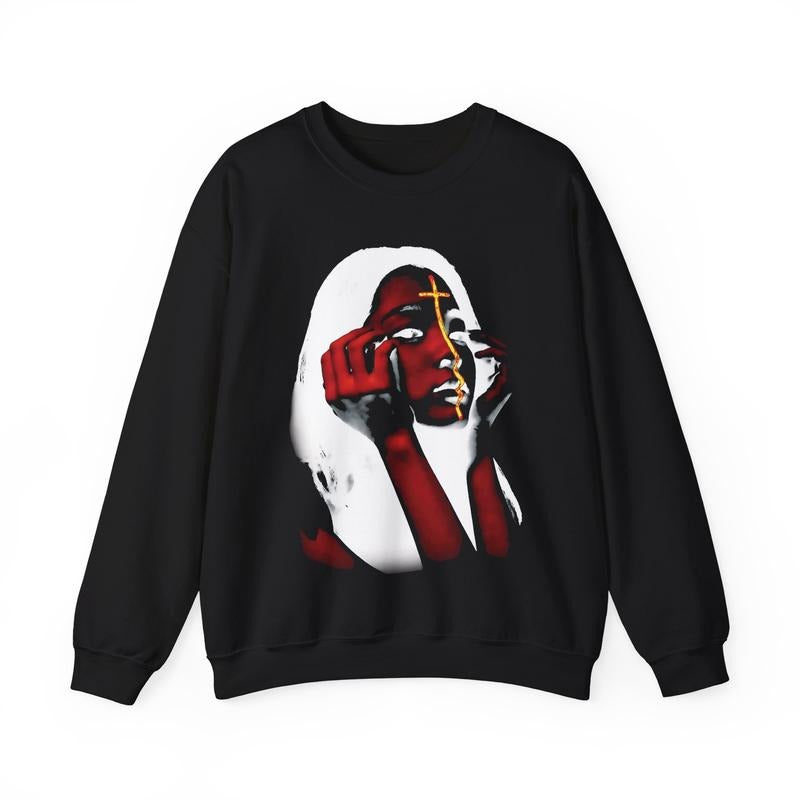 Vintage Flaming Cross Girl Heavy Blend Crewneck Sweatshirt Retro Vintage Comfy Sweater Streetwear Crewneck Long sleeve...