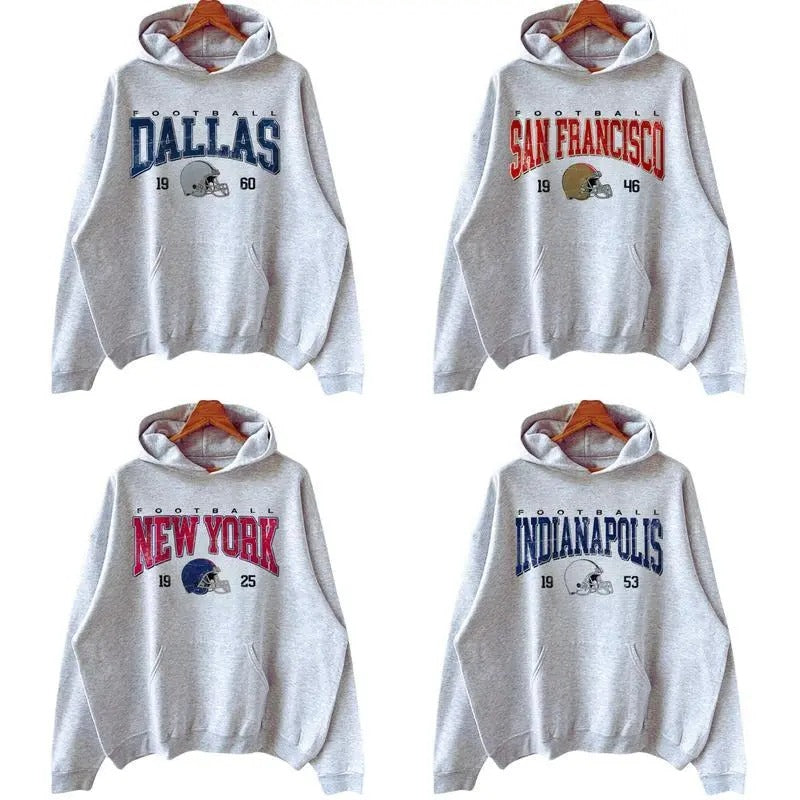 Vintage Football All Teams Ash Grey Hoodie, Hometown Football Hoodie, Vintage Graphic All Teams Hoodie, Sport Graphic...