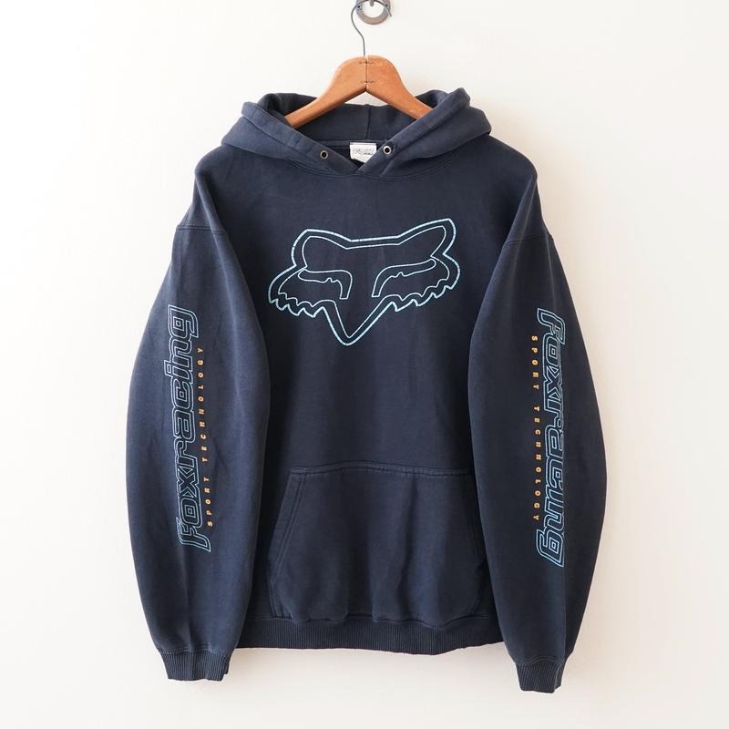 Vintage Fox Racing Motocross Distressed Faded Navy Blue Hoodie, Perfect for Car Enthusiasts, Graphic Shirt for Women, for...