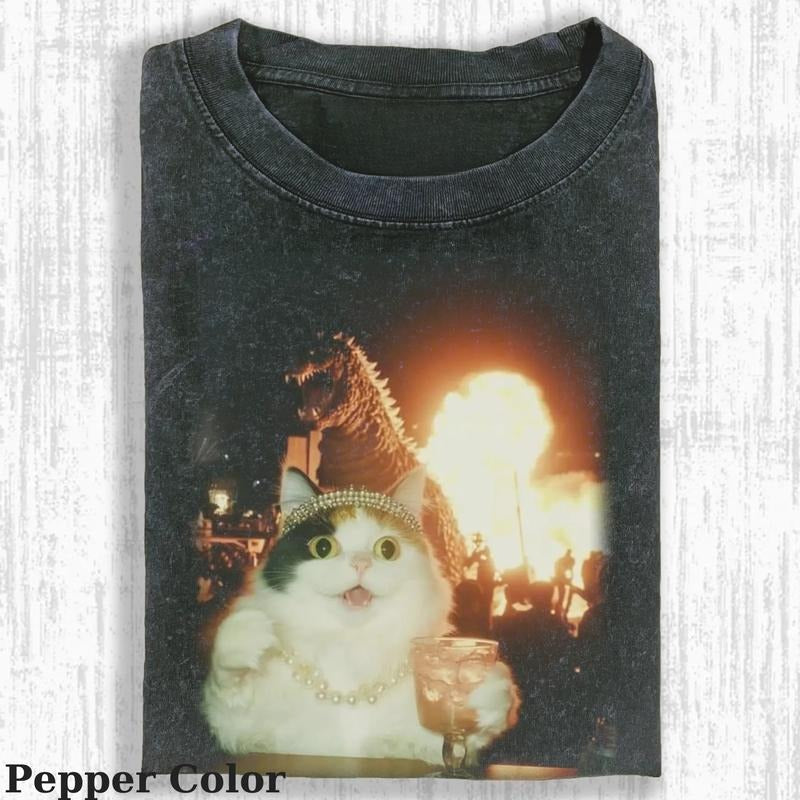 Vintage Funny Dinosaurs Scaring Cats T-shirt,Love Cats Tshirt- Love Dinosaurs-  Meme Tshirt- Top Menswear Hoodie, Sweatshirt