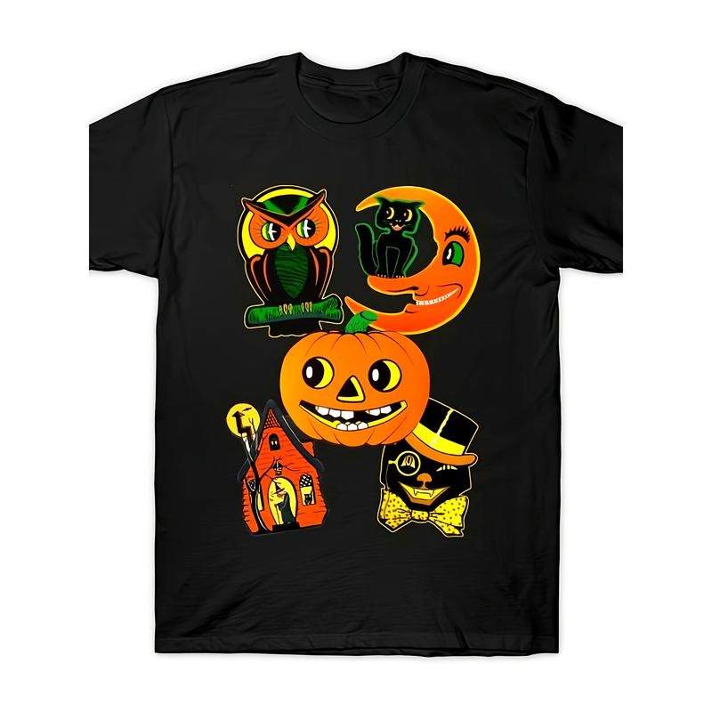 Vintage Halloween Printed T-shirt Comfortable Breathable, Soft, Casual Short Sleeve, Daily Wear, All Season, Black Men...