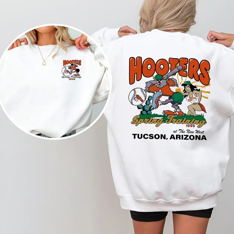 Vintage Hooters Spring Training 1999 Sweatshirt, 2-Sided Graphic Pullover for Men and Women, Tucson Arizona Baseball...