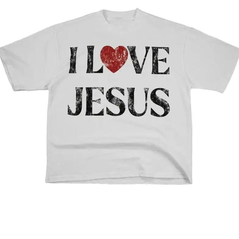 Vintage I Love Jesus Print Short Sleeve Comfort Color T-Shirt Menswear Top Underwear Tshirt Cotton Polyester Hoodie,...