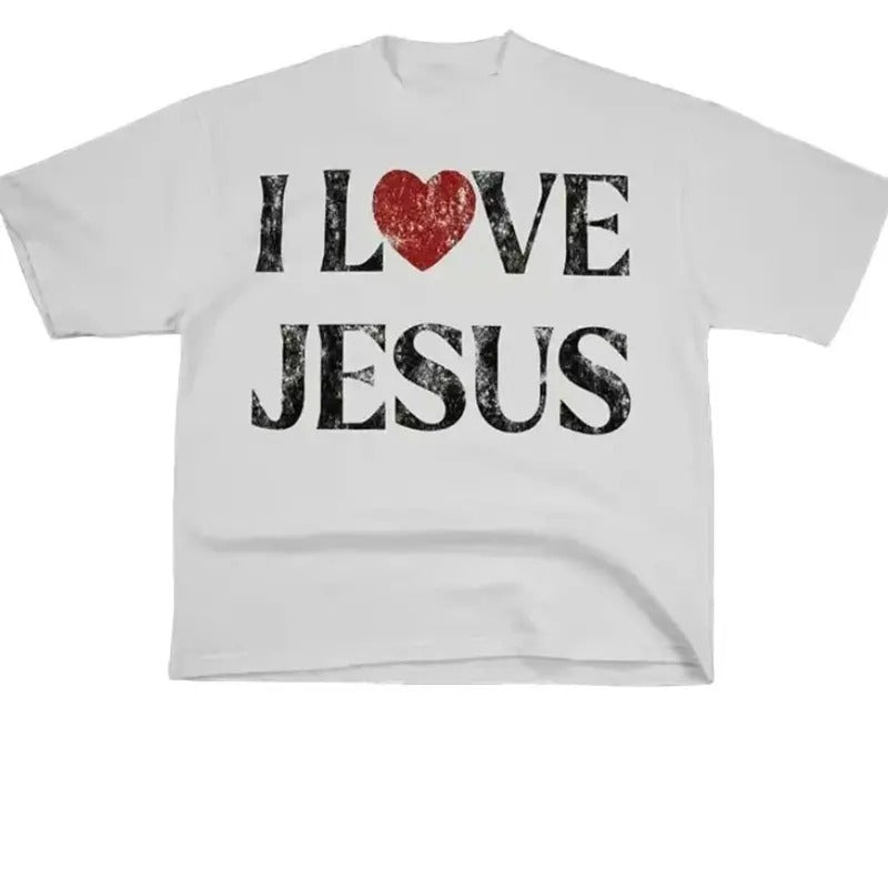 Vintage I Love Jesus Print Short Sleeve T-Shirt Menswear Top Underwear Tshirt Cotton Womenswear Hoodie, Sweatshirt