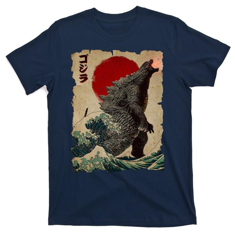 Vintage Japanese Godzilla Great Wave Poster T-Shirt Hoodie, Sweatshirt | TeeBloomCo.com