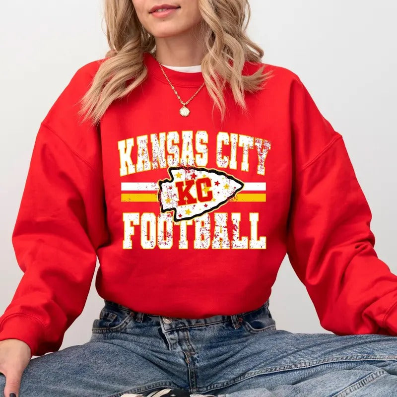 Vintage Kansas City Football Sweatshirt, Trendy Kansas City Fan Shirt, Football Crewneck, Game Day Shirt, Shirt For Men...