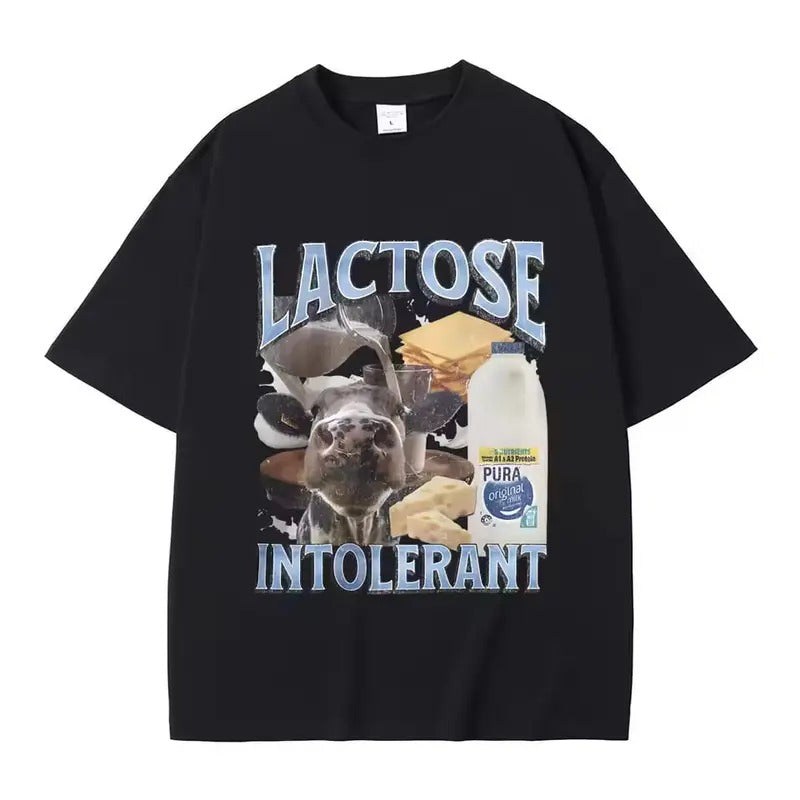 Vintage Lactose Intolerant Graphic T-shirt, Male Fashion High Quality Cotton T-Shirts Men Women's Casual Oversized Short...