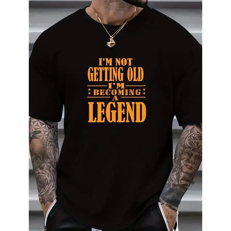Vintage Legend Graphic Tee - Men's Summer Casual Fashion T-Shirt with Unique Lettering Pattern Design