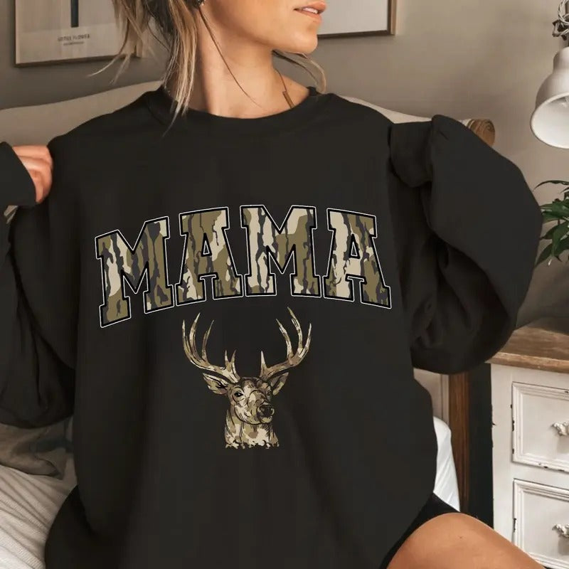 Vintage Mama Deer Hunting Camo Bottomland Pattern Crewneck Sweatshirt, Mama Hunting Season Tee Womenswear, Mother's Day...