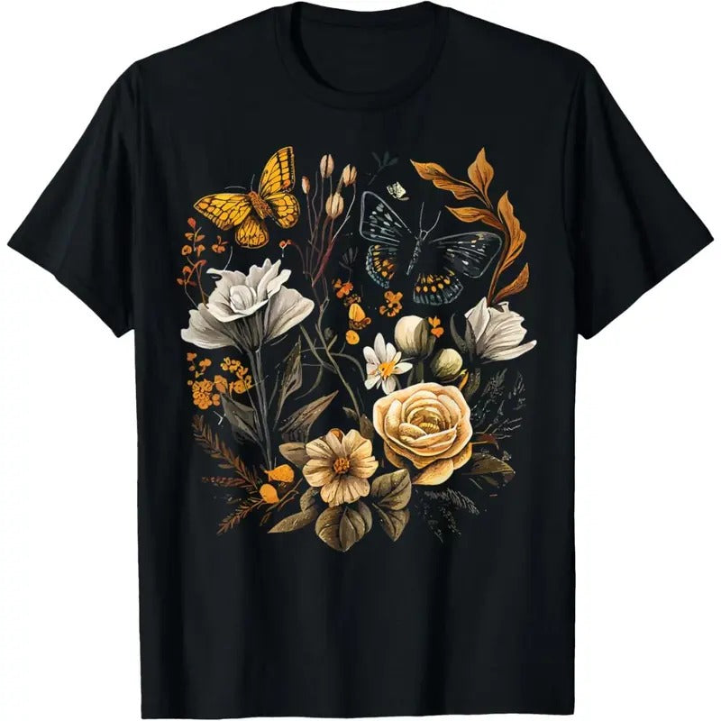 Vintage Pressed Flowers Butterflies Floral Boho Wildflowers T-Shirt made in usa Hoodie, Sweatshirt | TeeBloomCo.com
