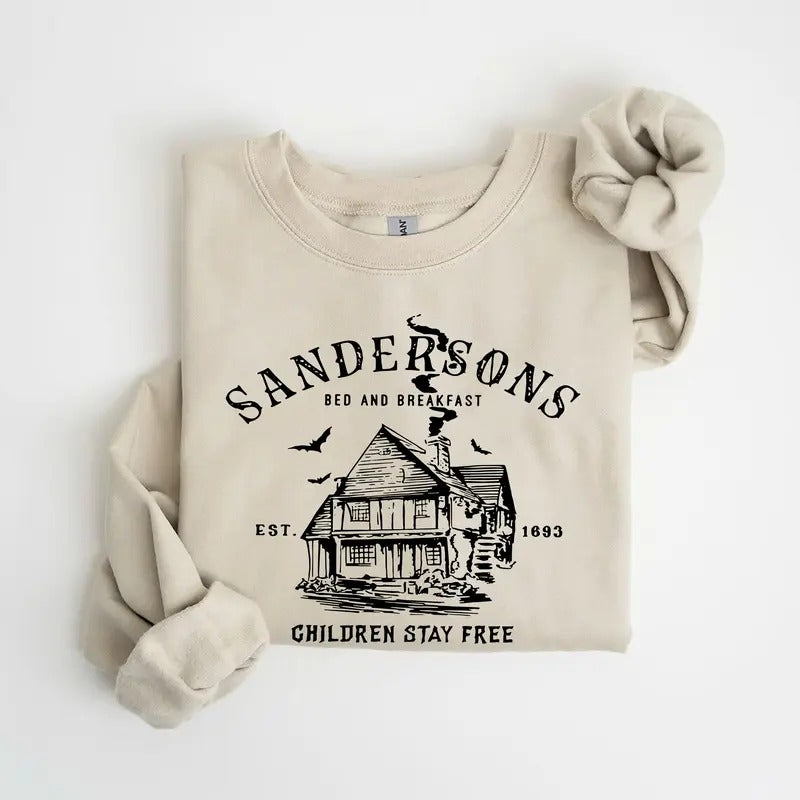 Vintage Sandersons Bed And Breakfast Stay Free Sweatshirt, Halloween Funny Gift T-Shirts, Hoodie | TeeBloomCo.com
